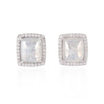 Ice Diamond Rectangle Stud Earrings 18k White Gold