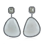 Natural Moonstone Diamond Danglers in 18k White Gold