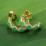 Natural Emerald Pave Diamond Half Huggie Earrings In 14k Gold