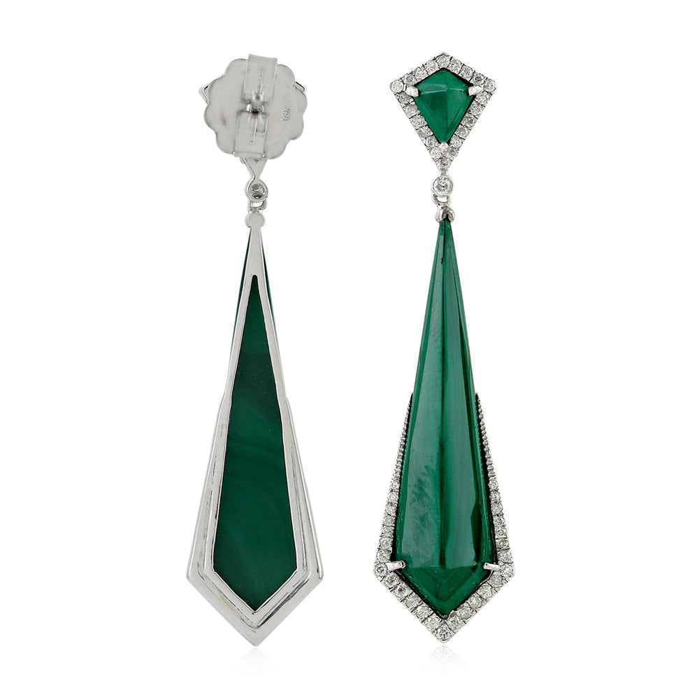 Malachite Diamond Designer Danglers in 18k White Gold For Her