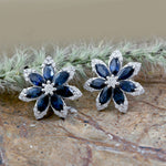 Marquise Sapphire Diamond Daisy Stud Earrings In 18k White Gold For Her