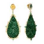 Floral Carved Jade Pear Emerald Marquise Diamond Beautiful Dangler In 18k Yellow Gold