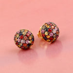 Handmade 18k Yellow Gold Multicolor Sapphire Dome Stud Earrings