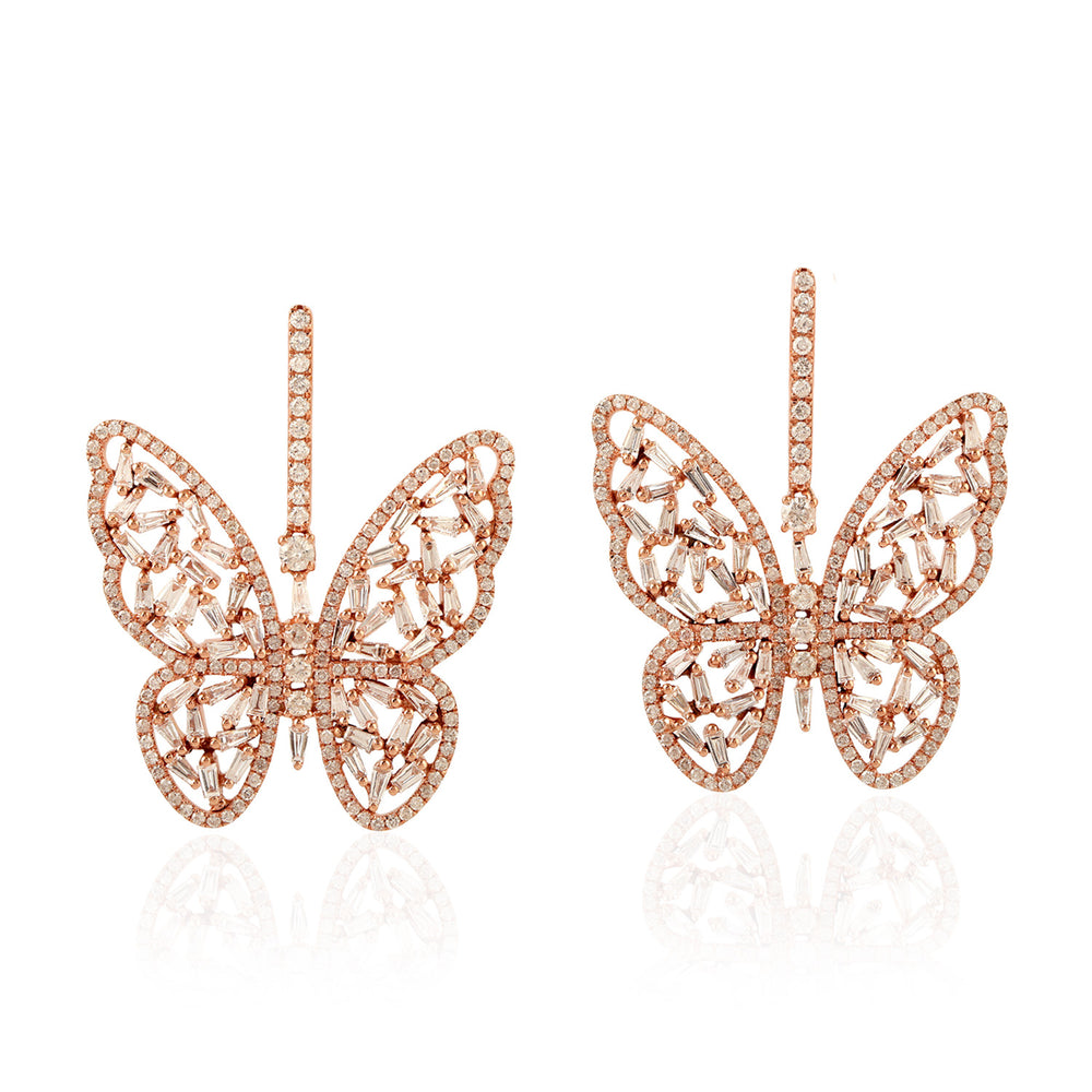 Natural Diamond Butterfly Dangle Earrings 18K Rose Gold Jewelry Gift