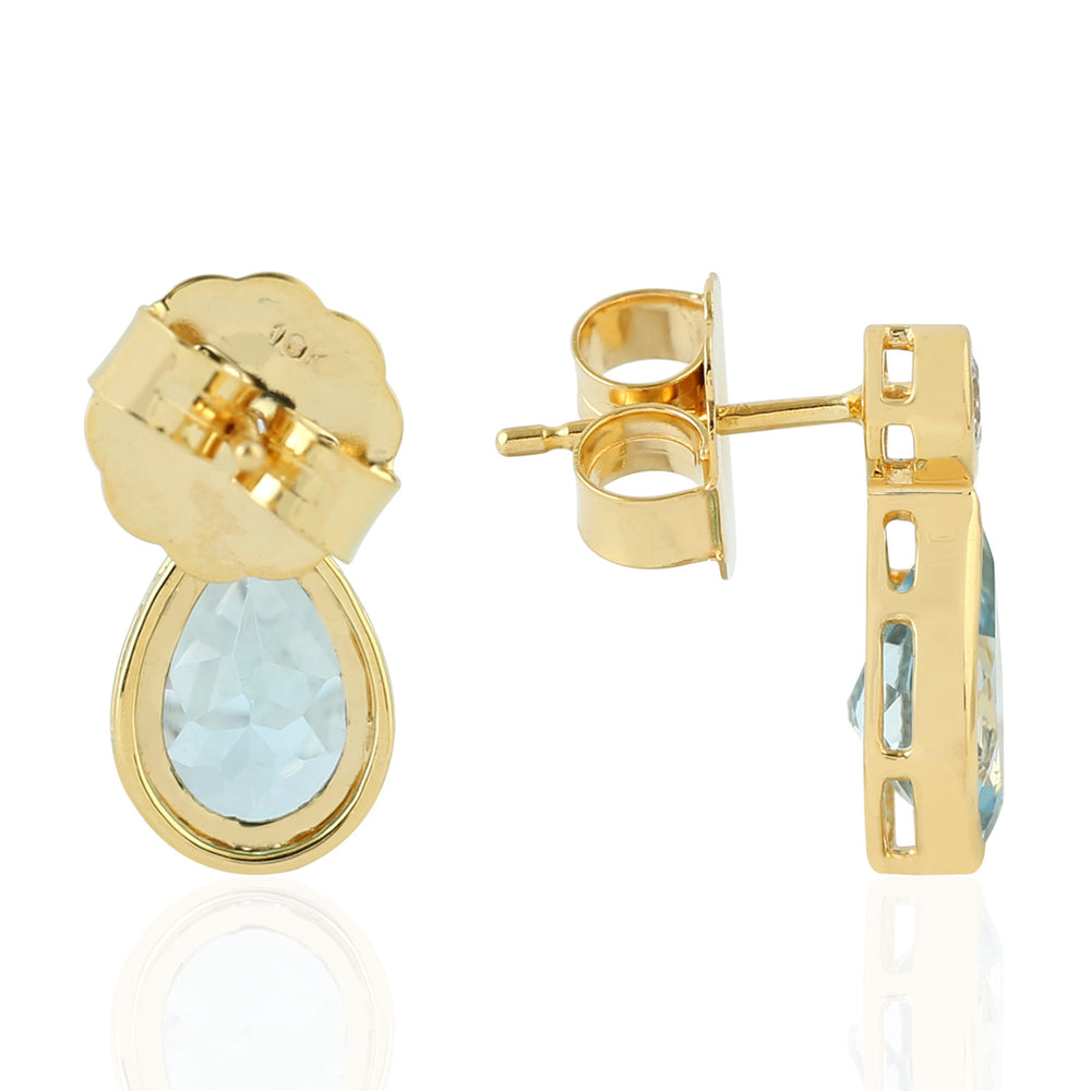 Sapphire Stud Earrings 18k Yellow Gold Topaz Jewelry