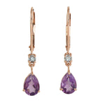 Pear Drop Amethyst Topaz 14k Rose Gold Danglers Gift