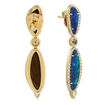 Opal Doublet Natural Diamond Sapphire Beautiful Earrings In yellow Gold 18k