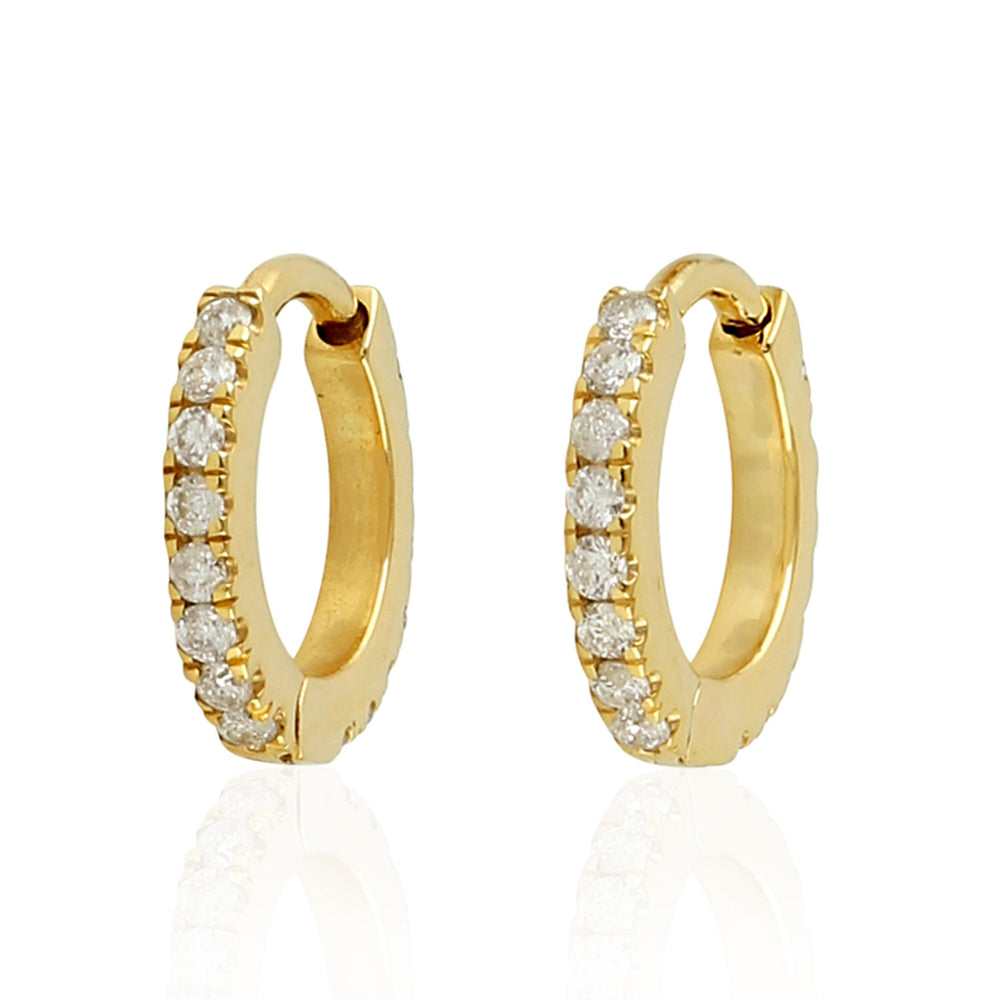 Natural Diamond Huggie Earrings in 18k Yellow Gold For Her