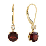 18k Yellow Gold Natural Garnet Topaz Handmade Earrings For Her