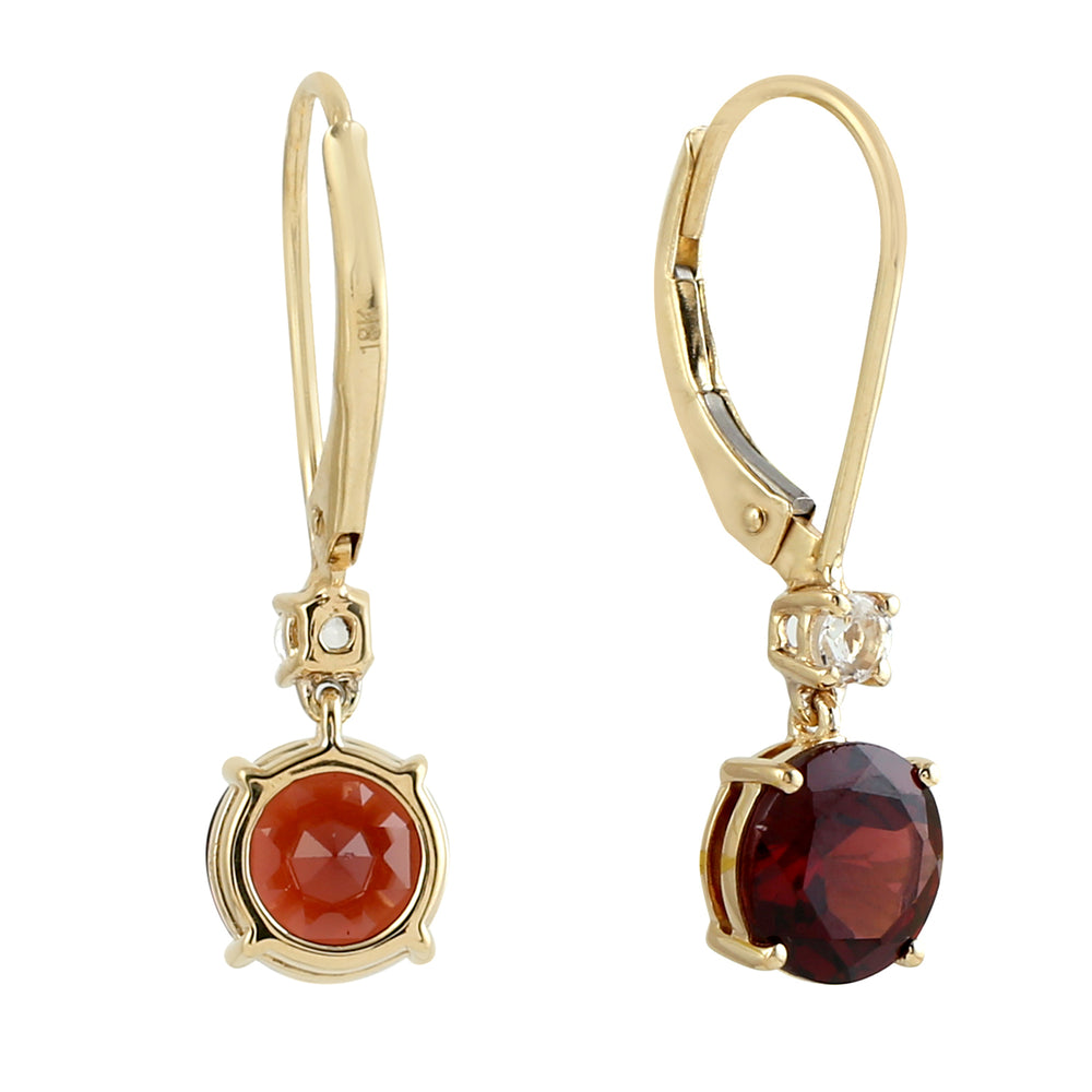 18k Yellow Gold Natural Garnet Topaz Handmade Earrings For Her