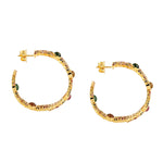 Beautiful Multi Tourmaline & Sapphire Colorful Cluster Long Hoop Earrings in 18k Gold