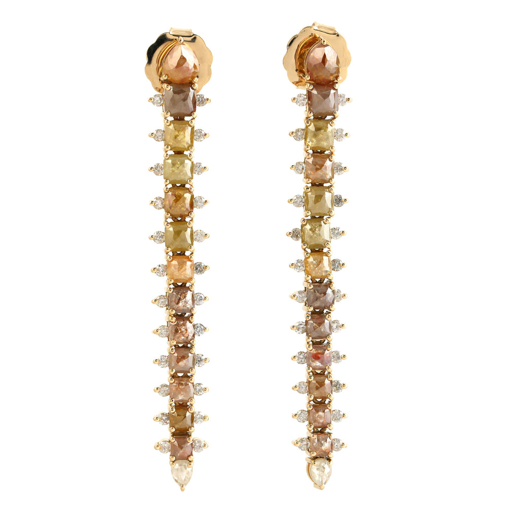 Natural Diamond Long Drop Danglers In Solid 18k Yellow Gold Gift