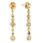 Pave Diamond Handmade Long Drop Danglers For Her in Solid 18k Gold