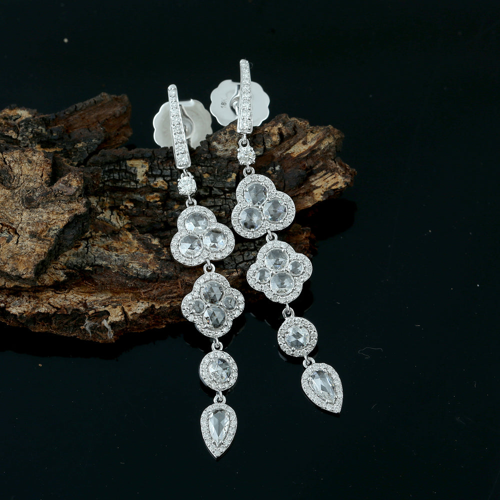 Natural Diamond Handmade Designer Danglers In 18k White Gold