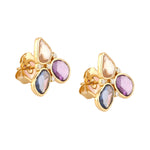 Multicolor Sapphire Diamond Beautiful Stud Earrings in 18k Yellow Gold