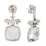 Beautiful Aquamarine Blue Sapphire Pave Diamond Dragonfly Danglers in 18k White Gold