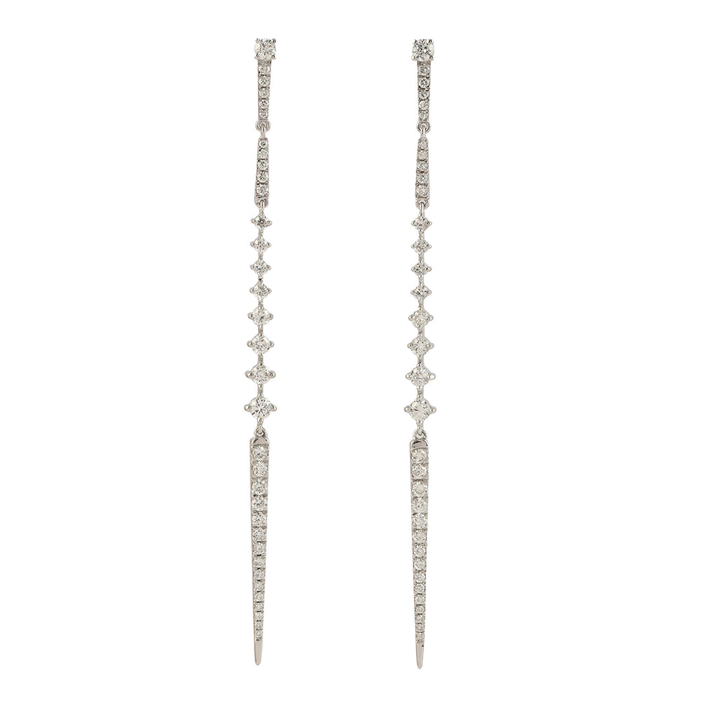 Natural Diamond Beautiful Long Drop Earrings In 18k White Gold Party wear