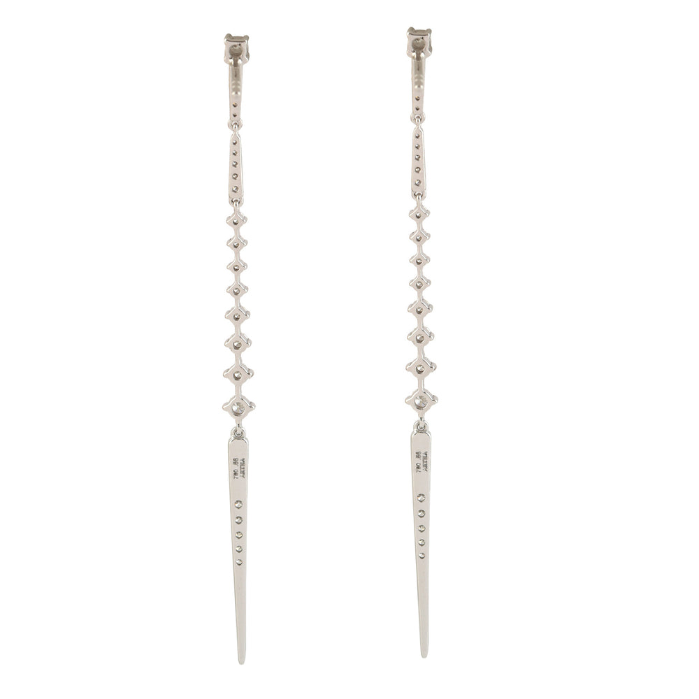 Natural Diamond Beautiful Long Drop Earrings In 18k White Gold Party wear