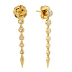 Bezel Set Diamond Delicate Beautiful Drop Dangler Earrings In 18k Yellow Gold