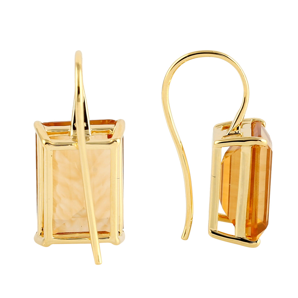 Emerald Cut Citrine Fish Hook Earrings in 14k Yellow Gold