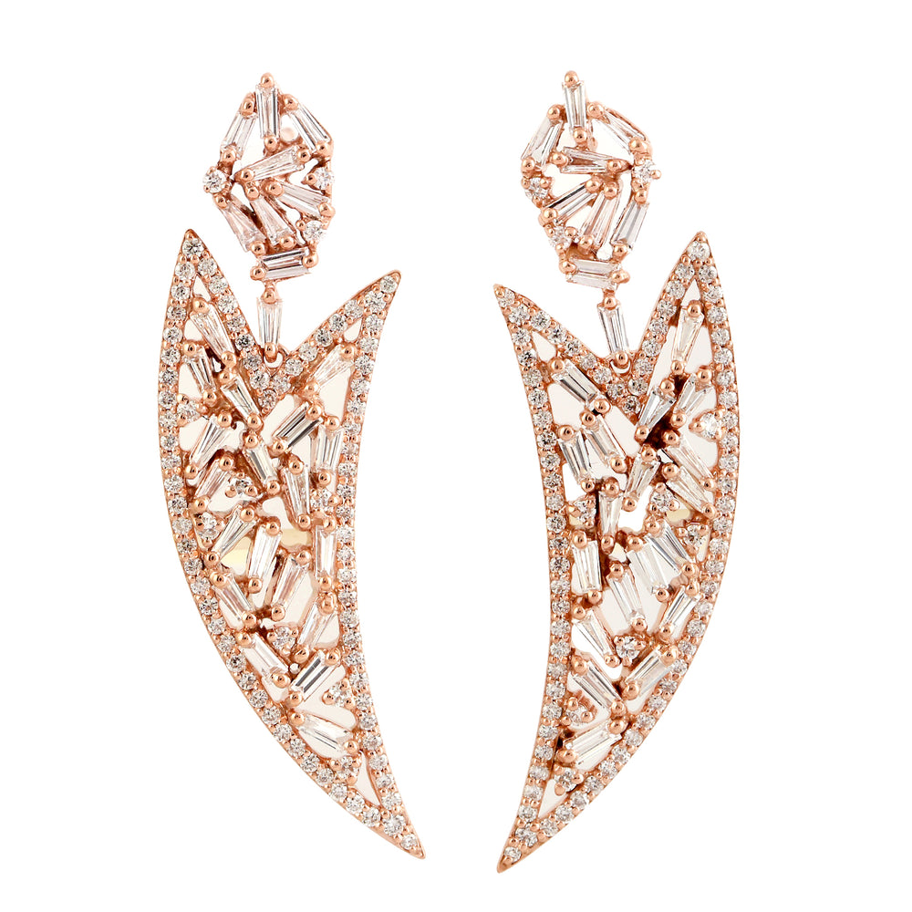 Natural Tapered Baguette Diamond Danglers in 18k Rose Gold Wedding Jewelry For Her