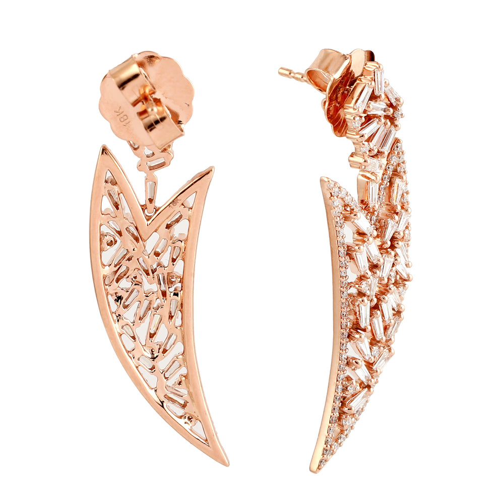 Natural Tapered Baguette Diamond Danglers in 18k Rose Gold Wedding Jewelry For Her