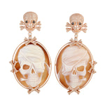 Oval Shall Cameo Pave Natural Diamond Dangler Halloween Jewelry In 18k Rose Gold