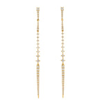 Natural Pave Diamond Beautiful Long Drop Delicate Earrings In 18k Yellow Gold