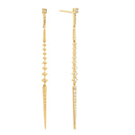 Natural Pave Diamond Beautiful Long Drop Delicate Earrings In 18k Yellow Gold