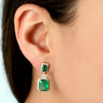 Emerald Cut Emerald May Birthstone Pave Diamond Danglers In 18k Yellow Gold