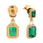 Emerald Cut Emerald May Birthstone Pave Diamond Danglers In 18k Yellow Gold