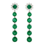 Round Emerald Pave Natural Diamond Bridal Drop Danglers In 18k White Gold Jewelry