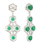 Round Emerald & Diamond Beautiful Danglers In 18k White Gold Wedding Jewelry