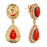 Opal Fire Garnet Natural Diamond Wedding Gift Danglers In 18k Yellow Gold