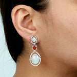 Opal Ethopian Opal Fire Beautiful Earrings Diamond 18k White Gold Jewelry