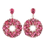 Pink Tourmaline Diamond Cluster Danglers In 18k White Gold Gift