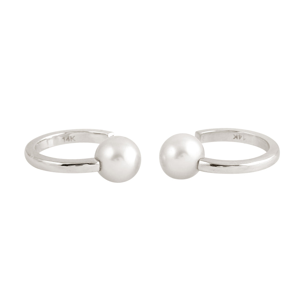 Pearl Bead 14k White Gold Huggie Earrings Minimal Gift