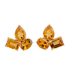 Natural Citrine Three Stone Stud Earrings In 18k Rose Gold