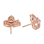 Natural Morganite Three Stone Stud Earrings In 18k Rose Gold