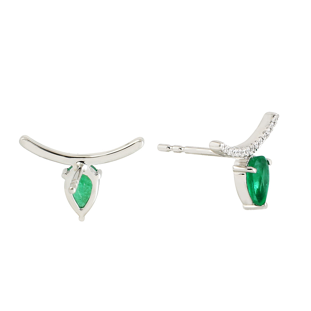 Pear Cut Emerald Natural Diamond Designer Stud Earrings In 18k Gold