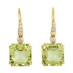 Natural Diamond Quartz Designer Hook Earrings In 14k Yellow Gold